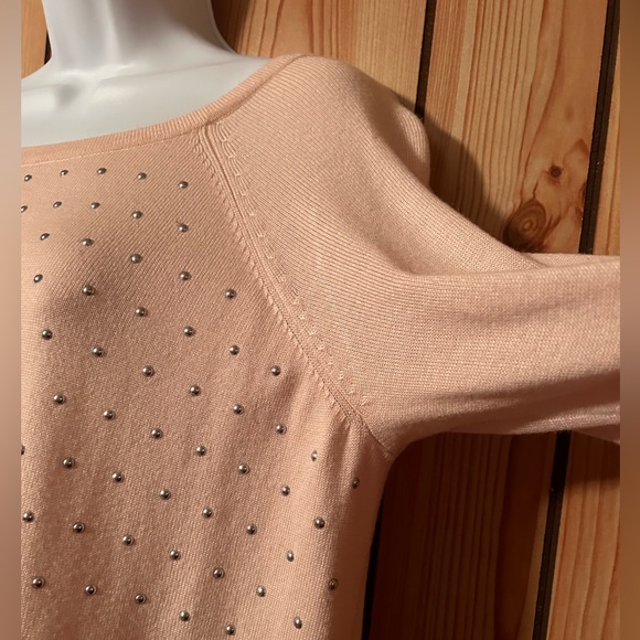 J.Lo Women's Crew Neck Sequins Accent Long Sleeve Sweater XL Knit Light Pink - Picture 7 of 11